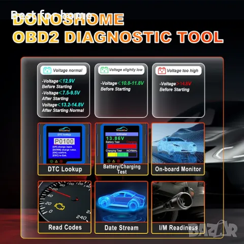 Диагностика за автомобили OBD2 DH300 от 2024г. DonosHome, снимка 2 - Аксесоари и консумативи - 47216126