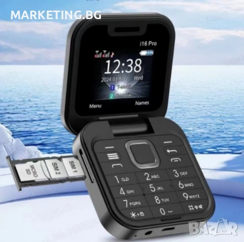 Сгъваем мобилен телефон i16 Pro – 2 SIM, камера, фенерче, FM радио, снимка 6 - Други - 50525468