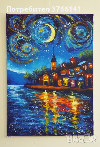 "Вълшебна нощ" Картина 70х50см, Маслена живопис с шпакла, снимка 2 - Картини - 53563042