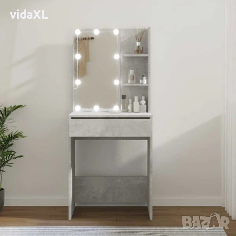 vidaXL Тоалетка с LED, бетонно сива, 60x40x140 с（SKU:808832）, снимка 2 - Тоалетки - 53313013