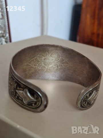 Руска старинна сребърна гривна с ниело, снимка 3 - Гривни - 54074357