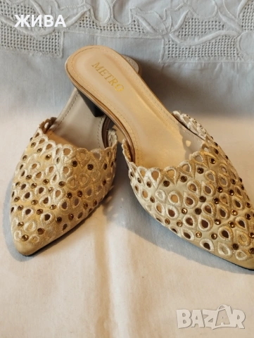 ДАМСКИ Официални обувки с рязана бродерия, цвят "слонова кост"