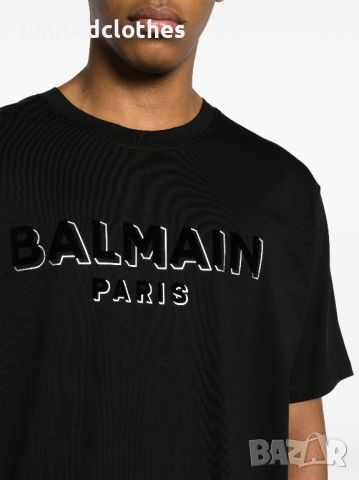 BALMAIN Flocked Gold Metallic Logo Print Oversized Мъжка Тениска size M и XXL, снимка 1 - Тениски - 46653405