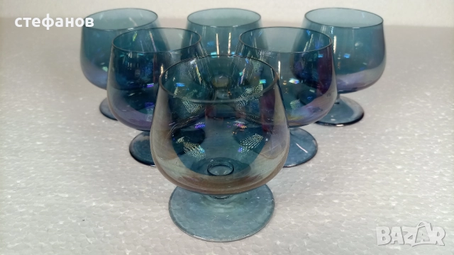 Много красиви конячени чаши, прозрачно-снини, 6 бр, снимка 7 - Чаши - 52639206
