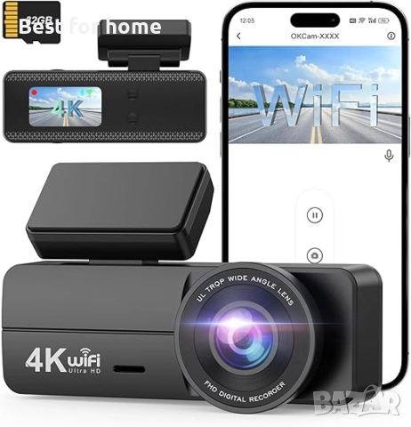 Penemay 4K предна даш, видеорегистраторна камера  с 32GB карта, WiFi