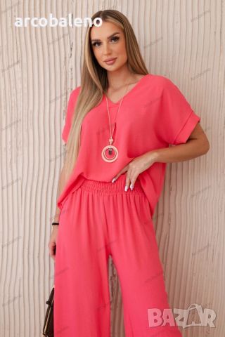 Дамски комплект с колие блуза + панталон, 13цвята , снимка 2 - Комплекти - 46399253