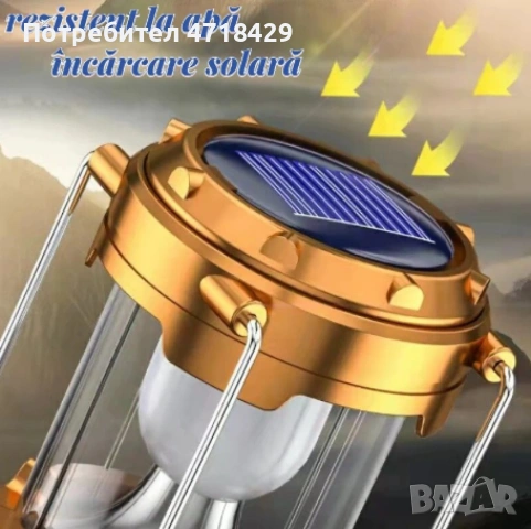Къмпинг LED фенер, ABS, Соларно/USB зареждане, Златис SH-5800T, снимка 4 - Къмпинг осветление - 53270206