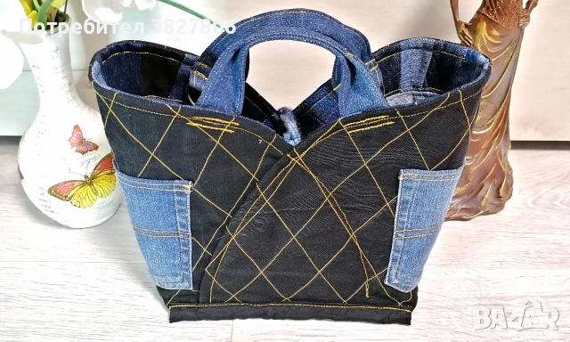 Ръчно изработена дънкова чанта без цип, снимка 6 - Чанти - 51501122