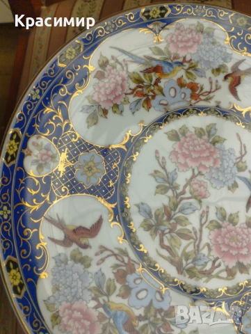 Винтидж японска декоративна чиния със сини декорации Imari. , снимка 2 - Колекции - 50678282