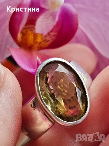 Марков сребърен пръстен с Цитрин , снимка 4 - Пръстени - 49881656