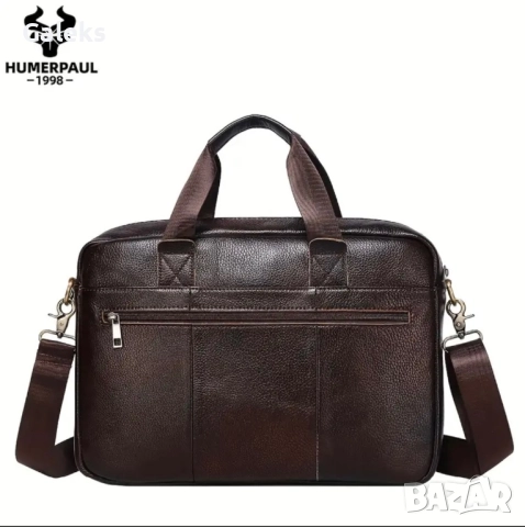 Мъжка кожена месинджър чанта с капак Humerpaul* / С Черна и кафява кожа!, снимка 9 - Чанти - 51620932