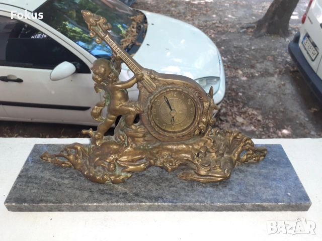Стар красив каминен бароков часовник бронз мрамор, снимка 2 - Антикварни и старинни предмети - 53322582