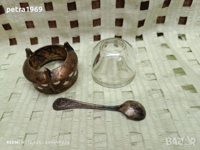 Руски горчичник, съд за хайвер ... , метал, емайл, стъкло, снимка 4 - Антикварни и старинни предмети - 46088125