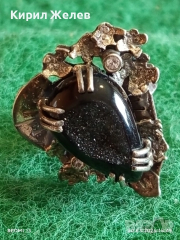 Екстравагантен сребърен пръстен с артистичен обков и ЧЕРЕН КВАРЦ елегантен 52938, снимка 8 - Пръстени - 54028032