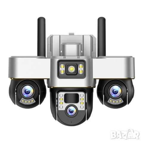 Тройна Wifi камера за видеонаблюдение с въртящи се странични обективи