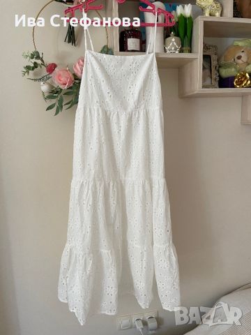  Бяла дълга нова бродерия дантелена елегантна кукленска ажурна рокля ажур 100 % памук памучна, снимка 3 - Рокли - 46406109