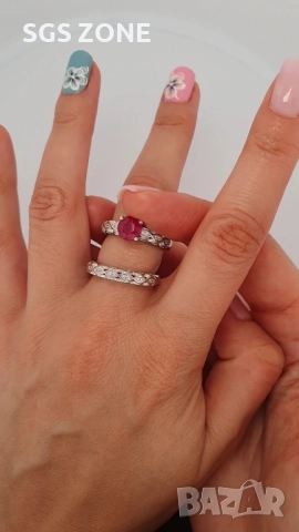 СРЕБЪРЕН ДВОЕН ПРЪСТЕН С РУБИН