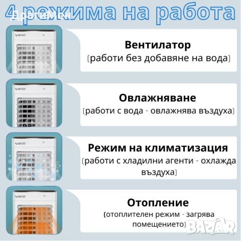 Преносим климатик за отопление и охлаждане Zenet ZET-480, С БЕЗПЛАТНА ДОСТ. мобилен климатик за стая, снимка 9 - Климатици - 46560649