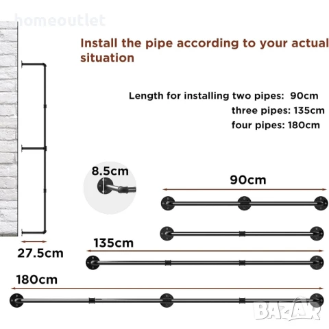 ПРОМОЦИЯ Стоманена релса с многофункционално приложение за стенен монтаж UNHO JJ-ZZ781, снимка 5 - Закачалки - 50711568