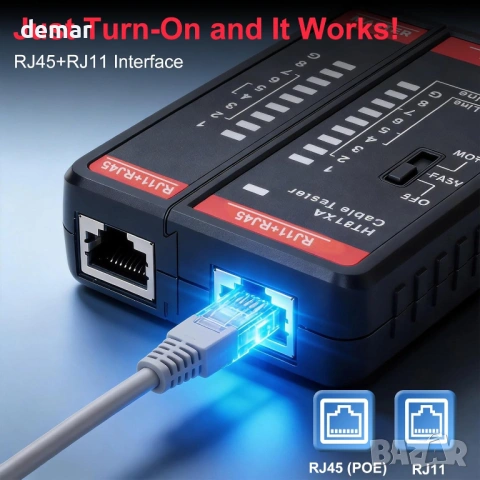 Тестер за мрежови кабели за RJ11 RJ45 Ethernet, LAN CAT5 CAT5E CAT6 CAT6A CAT7, снимка 3 - Друга електроника - 53779649
