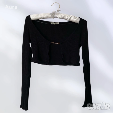 Bershka black ribbed crop-top cardigan