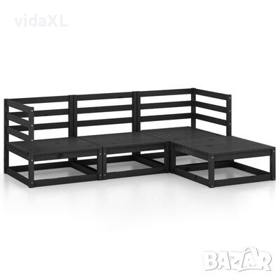 vidaXL Градински лаундж комплект, 4 части, черен, бор масив(SKU:3075528, снимка 1 - Градински мебели, декорация  - 45186555
