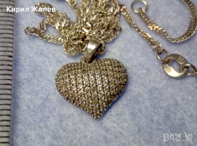 СКЪПОЦЕНЕН СРЕБЪРЕН ПЕНДАНТ СЪРЧИЦЕ сБЛЕСТЯЩИ ЦИРКОНИ и ФИНА СРЕБЪРНА ВЕРИЖКА СРЕБРО 925 КОЛИЕ 28710