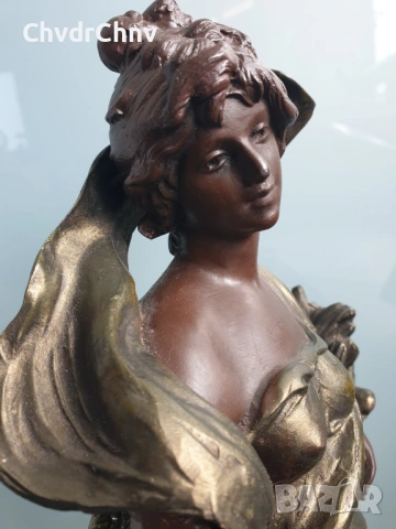 52см-4кг Moreau ЦАМ статуетка/стара френска скулптура/фигура на жена с цветя и шал, снимка 7 - Статуетки - 54192902