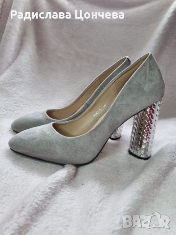 Сиви обувки на атрактивен ток, снимка 5 - Дамски елегантни обувки - 45384208