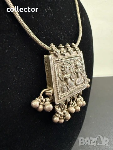 Сребърен индийски амулет / муска / мощохранилница. №8105, снимка 4 - Антикварни и старинни предмети - 54200023