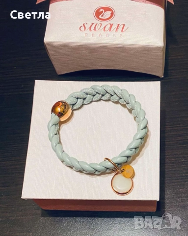 Елегантна Нова Гривна Swan Pearls SW008BE,20см,Au покритие, Естествена, кожа,85лв Перфектен подарък, снимка 4 - Гривни - 52394358