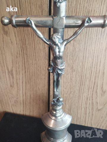 Предвоенен месингов стоящ кръст, 1890 г.стар бронзов масивен кръст разпятие ХРИСТОС, снимка 4 - Колекции - 45142276