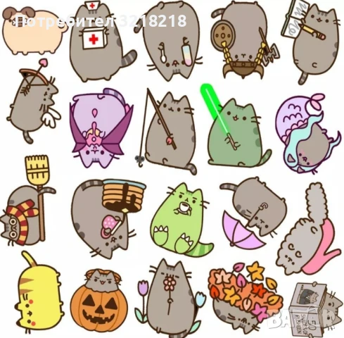 Микс от 20бр. лепенки с Pusheen котета, снимка 4 - Други - 50507427