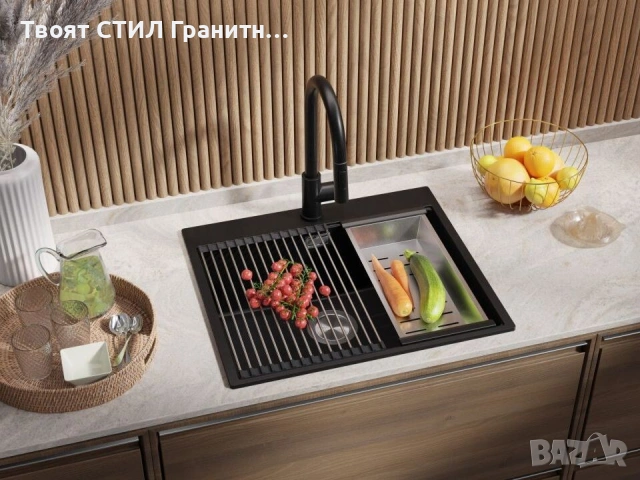 Кухненска Мивка от гранит  Осло XL 500 x 580 mm - Графит, снимка 4 - Други - 37573348
