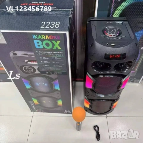 Двойна караоке колона BTS 2238 с Bluetooth 2х6.5“ микрофон и светлини, снимка 3 - Тонколони - 54165218