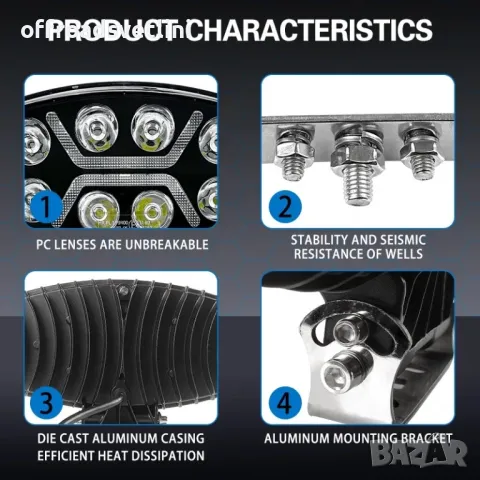 Оригинални Мощни LED Диодни Фарове Халогени за Ролбар на Камион Джип, снимка 4 - Аксесоари и консумативи - 47078403