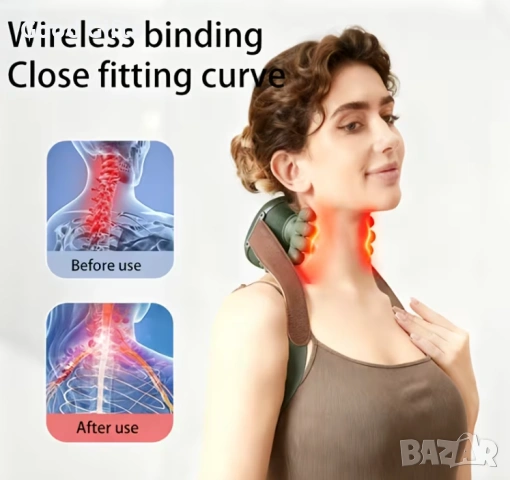 4D Безжичен масажор за врат и рамене с подгряване – Професионален бионичен масаж при шийни болки и м, снимка 11 - Масажори - 53469256