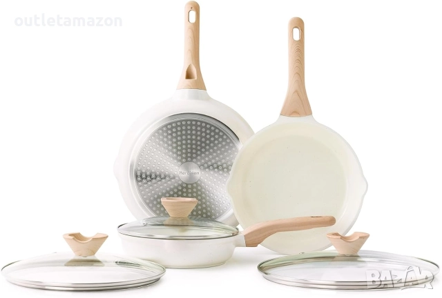 тигани Kordisen с незалепващо покритие и капак, 3 керамични тигана за готвене, нетоксични