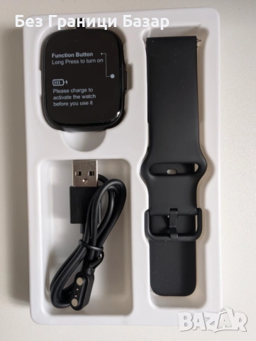 Нов черен LODIMEKE IDW26 смарт часовник с USB зарядно VeryFit, снимка 3 - Смарт гривни - 53888854