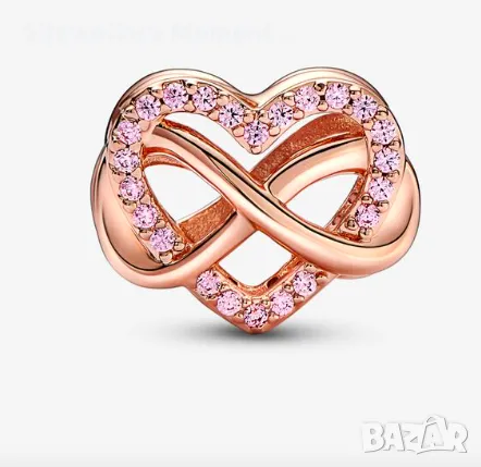 Сребърен елемент PANDORA 925 Infinity Heart Charm., снимка 2 - Гривни - 39441637