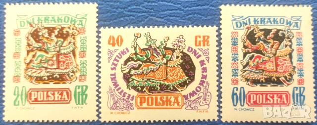 Полша, 1955 г. - лот от марки на тема личности, музика, архитектура, спорт и др., снимка 5 - Филателия - 53294458