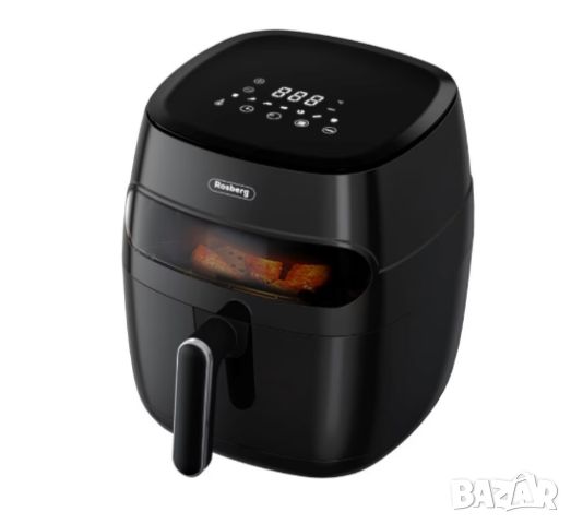 Фритюрник AirFryer , 1350W, 5.2л., LED дисплей, Горещ въздух, Таймер, до 200°C, Черен, снимка 1 - Фритюрници - 46808873