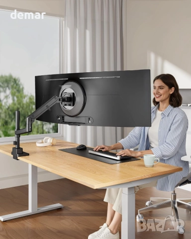 monTEK Стойка за ултраширок монитор 17-57 инча, до 27 кг, с USB, черна, снимка 8 - Стойки, 3D очила, аксесоари - 52292358