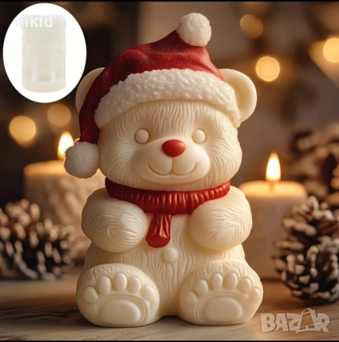 3D Мече Коледно с шапка и шал силиконов молд форма фондан шоколад гипс смола свещ декор