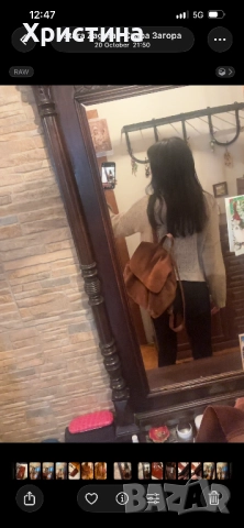 Дамска раница естествен велур , снимка 2 - Раници - 52318074