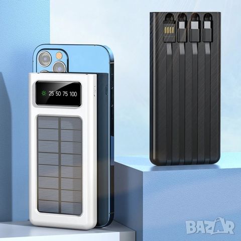 Външна батерия със соларен панел Power bank UKC 8412 30000 Mah кабел за зареждане 4в1 Син, снимка 8 - Друга електроника - 46410333