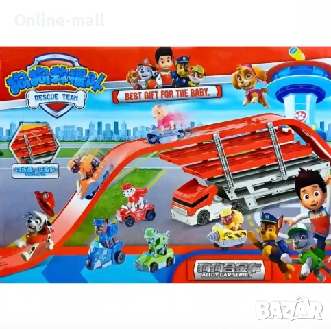 Голям Камион Пес Патрул на 3 етажа с рампа и 6 броя кученца с колички