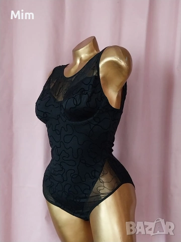 80 С Черно, еластично боди с релефни кадифени фигури , снимка 5 - Бельо - 53741819