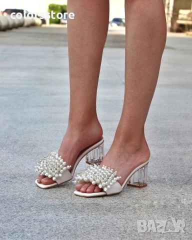 Чехли на ток - бежов лак с перли - KP60 , снимка 2 - Чехли - 51437050