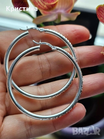 Нови сребърни обеци халки, снимка 3 - Обеци - 53067335